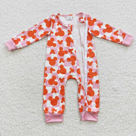 Orange Cartoon Baby Romper With zipper