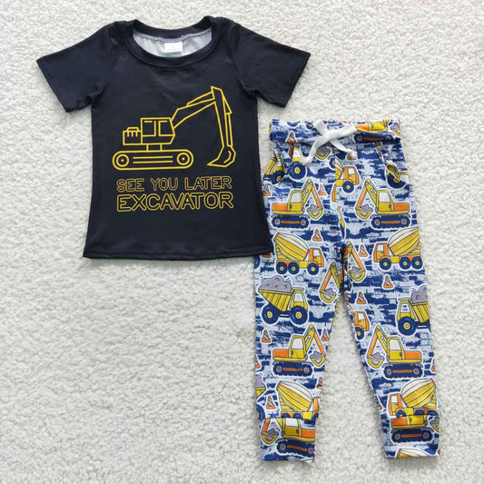 Black tractor Print Pants Set