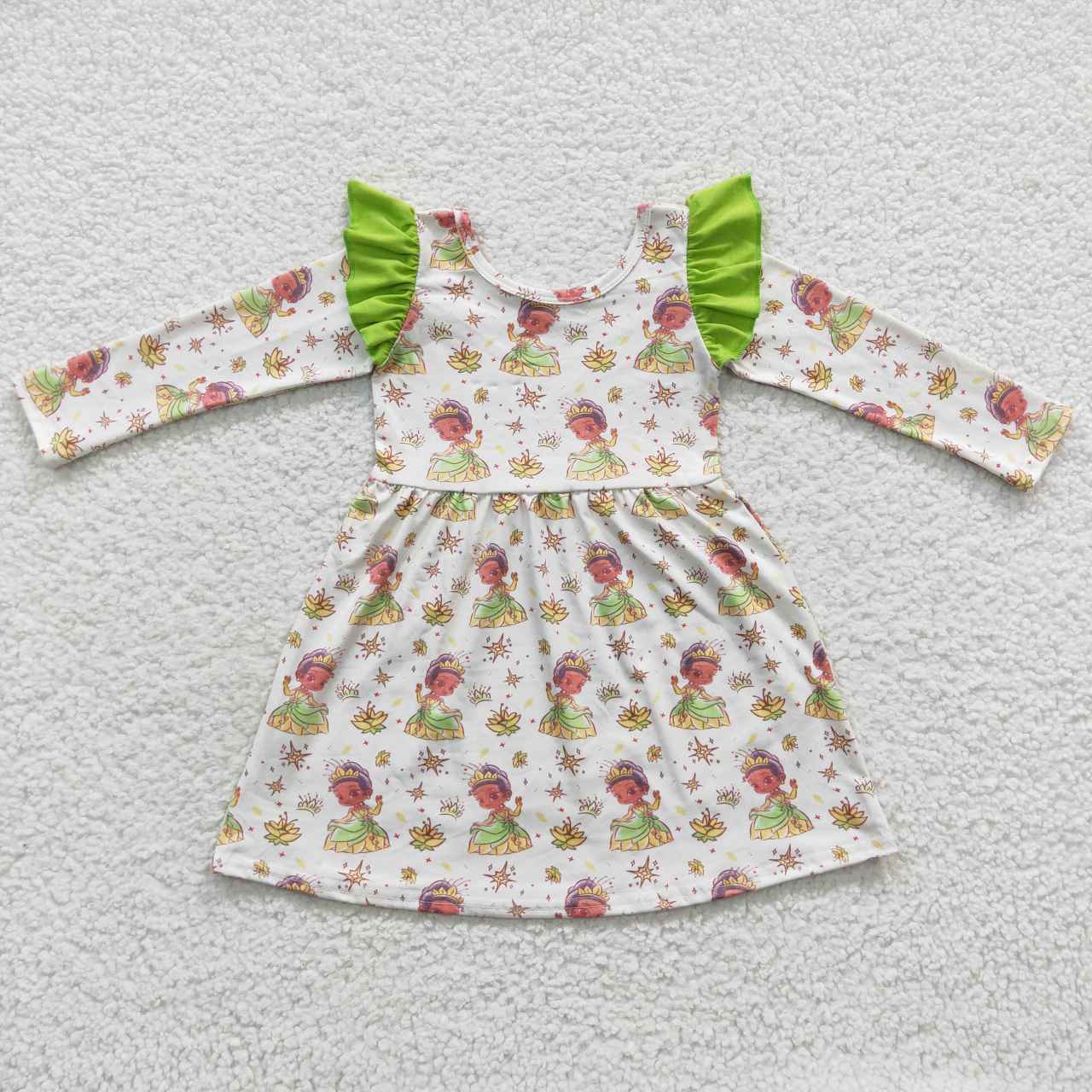 Green Cartoon Long Sleeve Girls Dress