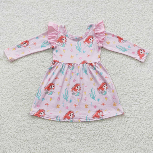 Pink Cartoon Long Sleeve Girls Dress