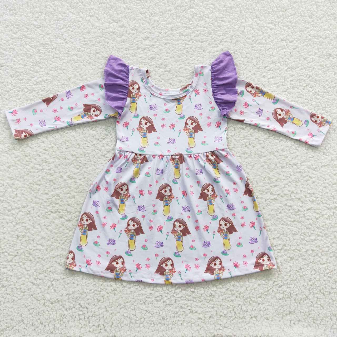 Purple Cartoon Long Sleeve Girls Dress