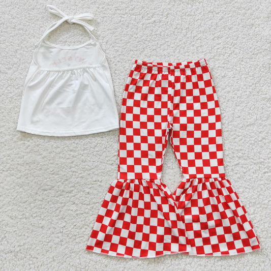 flower print red plaid Girls Set