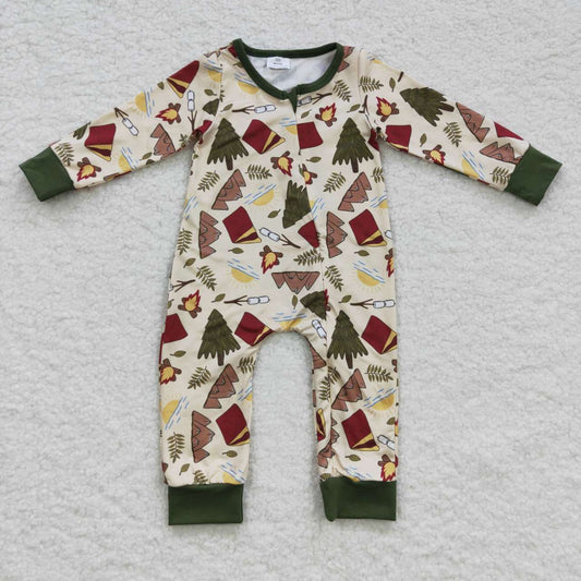 Green Tree tent Baby Romper With zipper