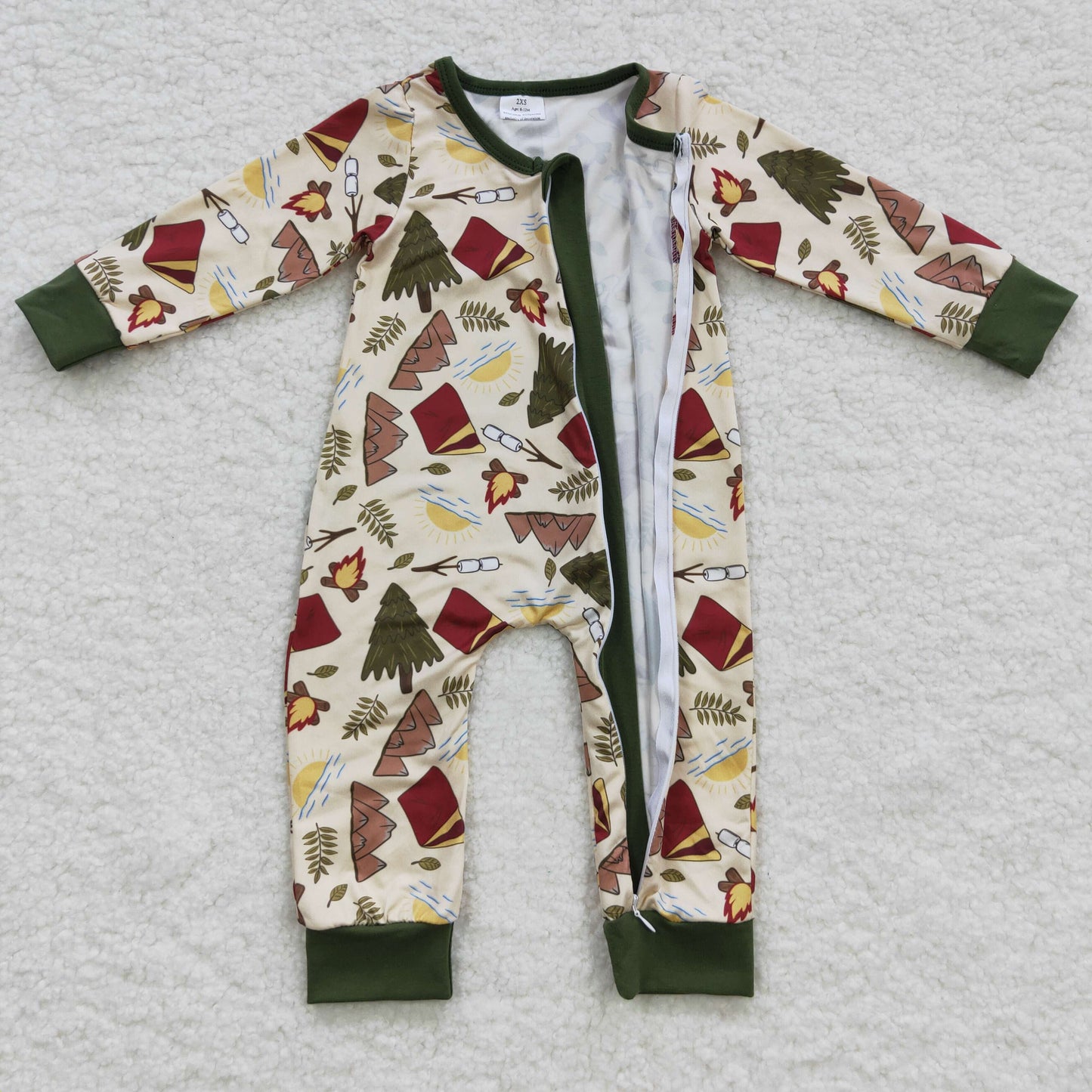 Green Tree tent Baby Romper With zipper