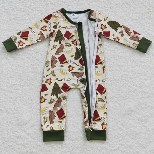 Green Tree tent Baby Romper With zipper
