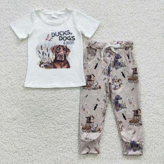 Ducks And Dogs Print Bell Pants Girls Set