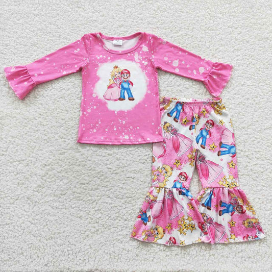 Pink Cartoon Ruffle Girls Set