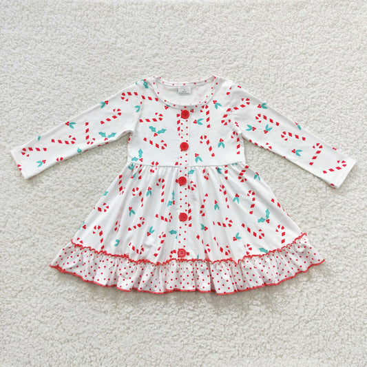 Christmas Candy Pattern Cartoon Long Sleeve Girls Dress