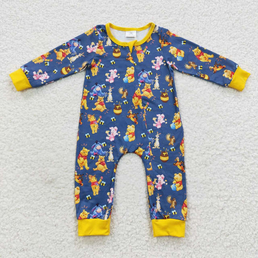 Blue Bear Cartoon Baby Romper With zipper
