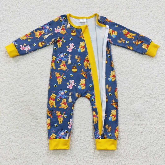 Blue Bear Cartoon Baby Romper With zipper