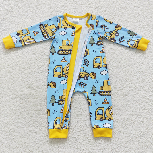 blue Truck Cartoon Baby Romper With zipper