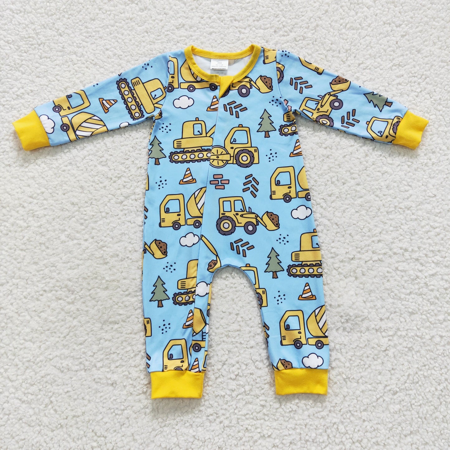 blue Truck Cartoon Baby Romper With zipper