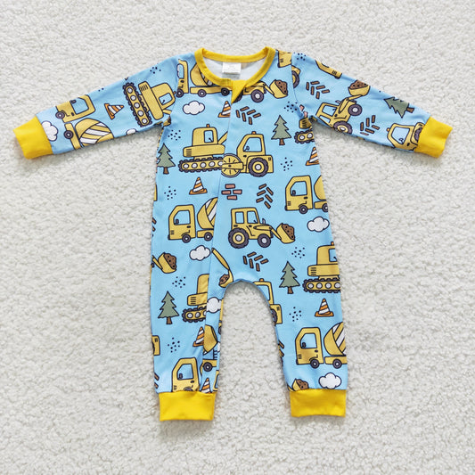 blue Truck Cartoon Baby Romper With zipper