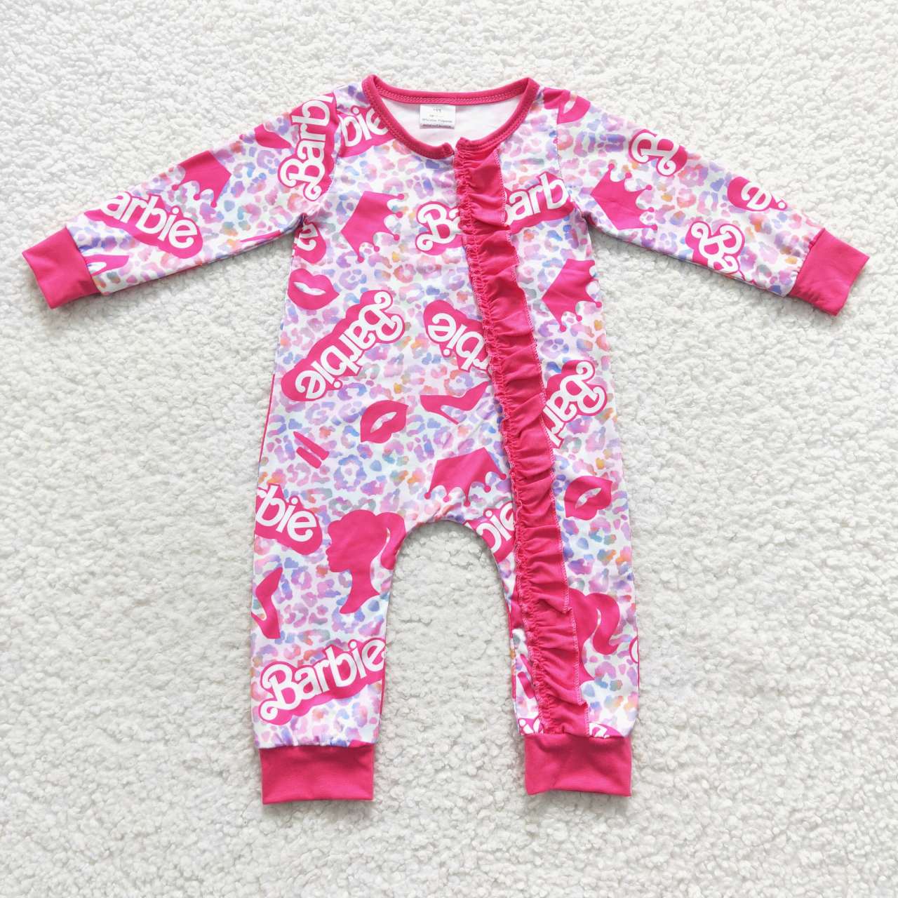 Pink Cartoon Baby Romper With zipper