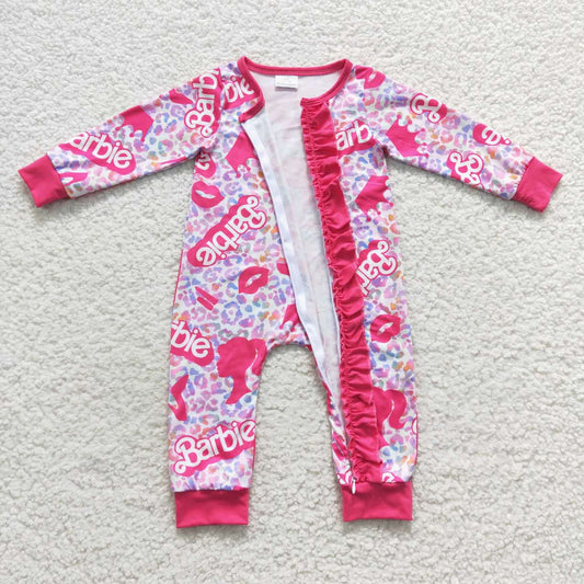 Pink Cartoon Baby Romper With zipper