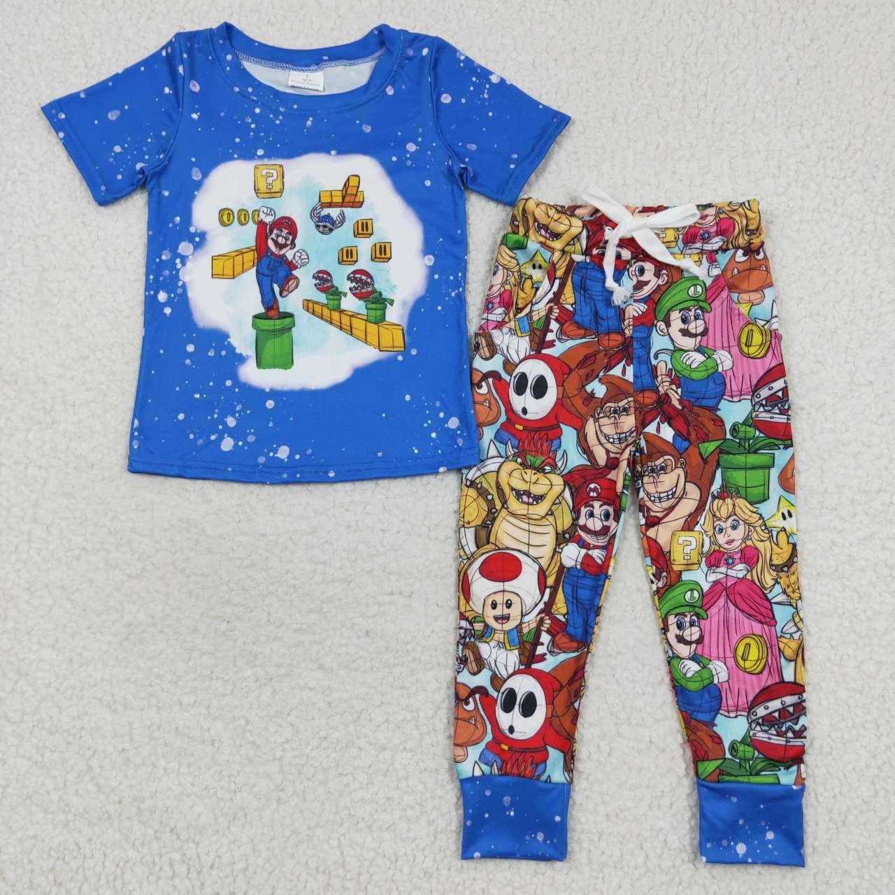 Blue Cartoon Short-sleeved Pants Set