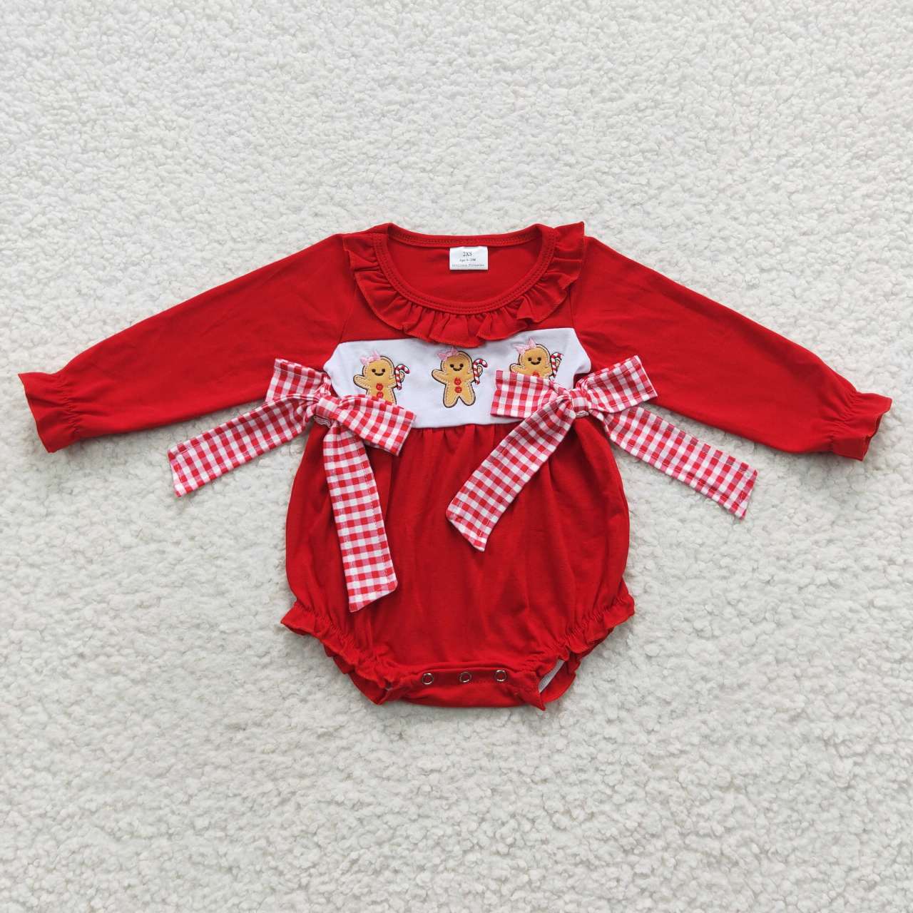 Christmas Red Gingerbread Girls long sleeves romper