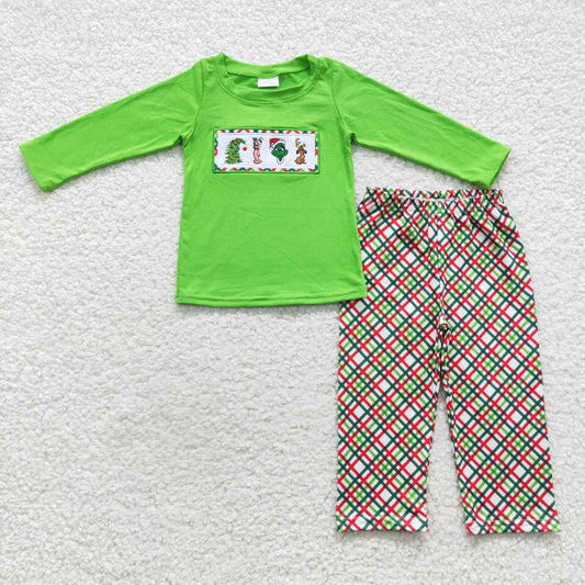 Christmas embroidery Green Cartoon Boy Long Sleeve