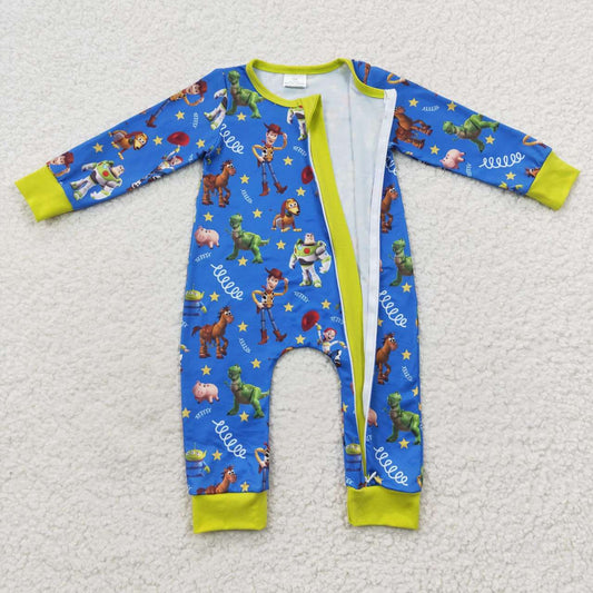 Blue Cartoon Print Boy Romper