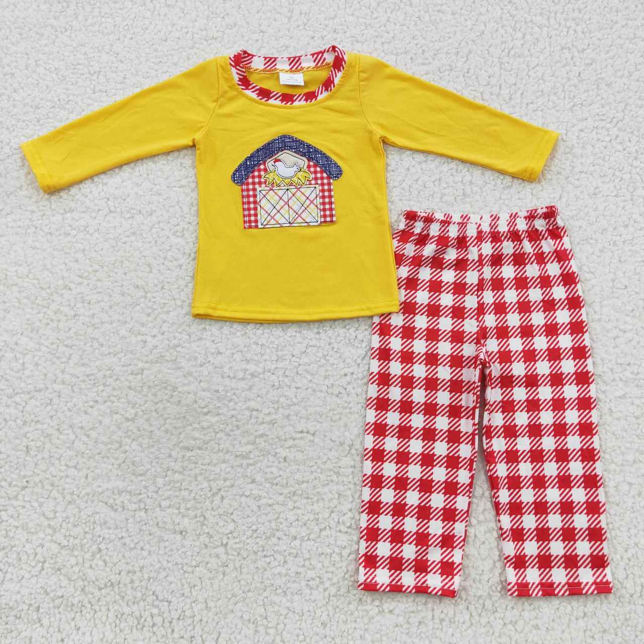 Fall Embroidered Chicken Red Plaid Pants Boy Outfits