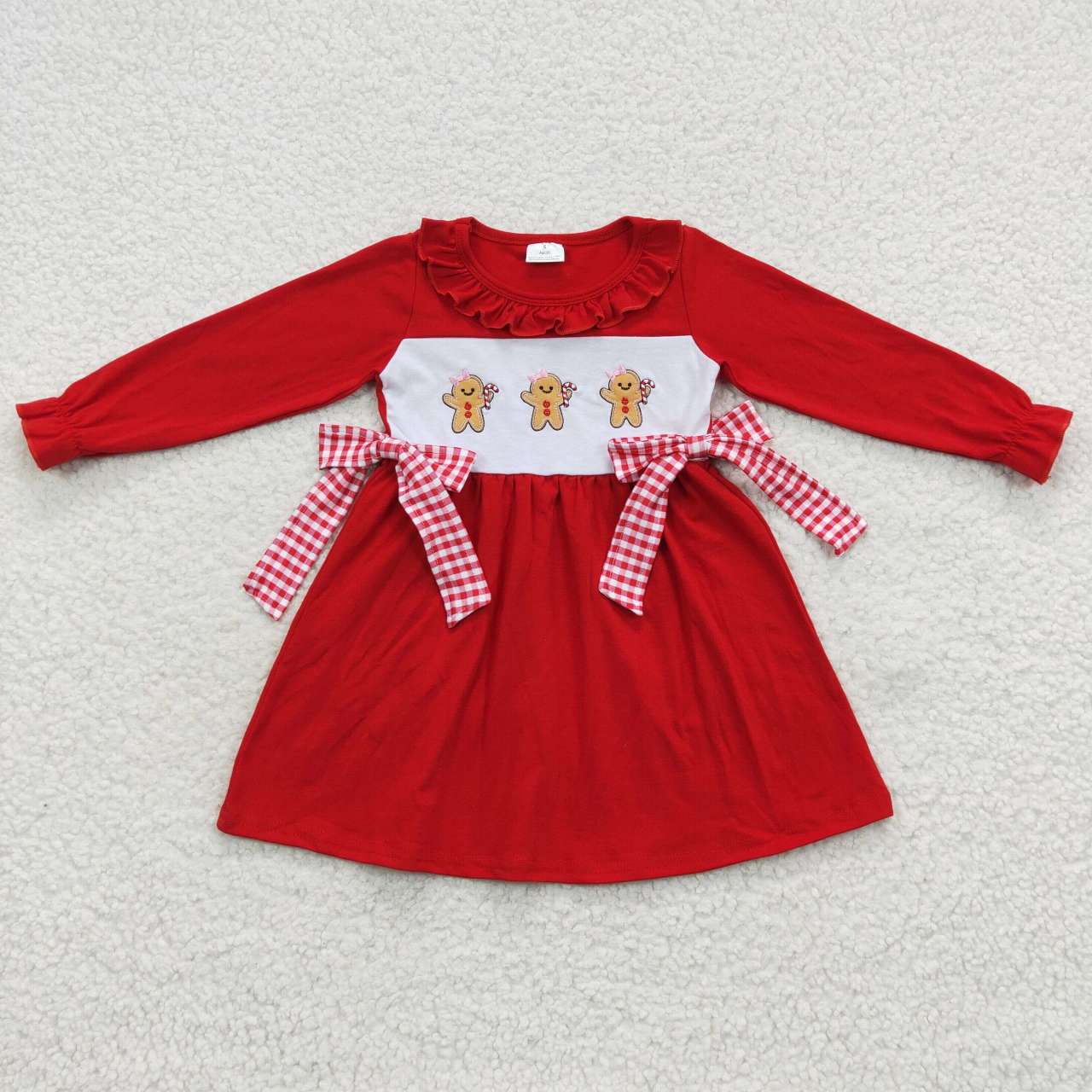 Christmas Red Embroidery gingerbread Girls Dress