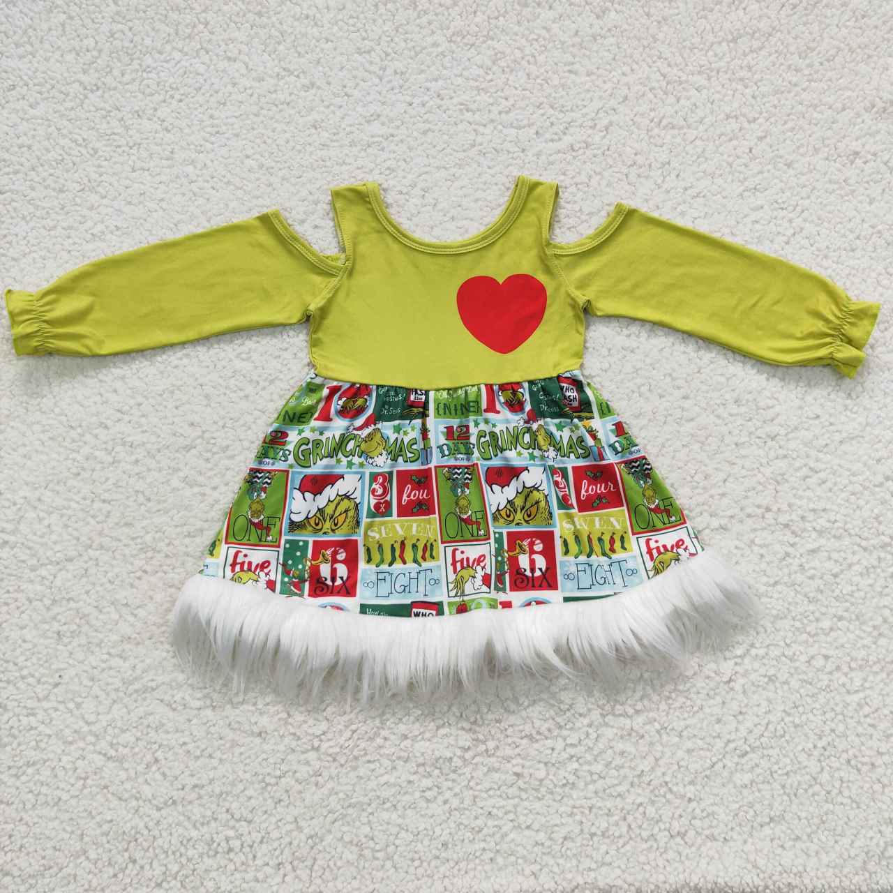 Christmas Green Heart Cartoon Long Sleeves Dress