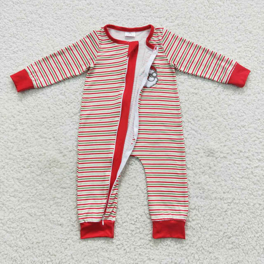 Christmas Stripe Santa Baby Romper With zipper