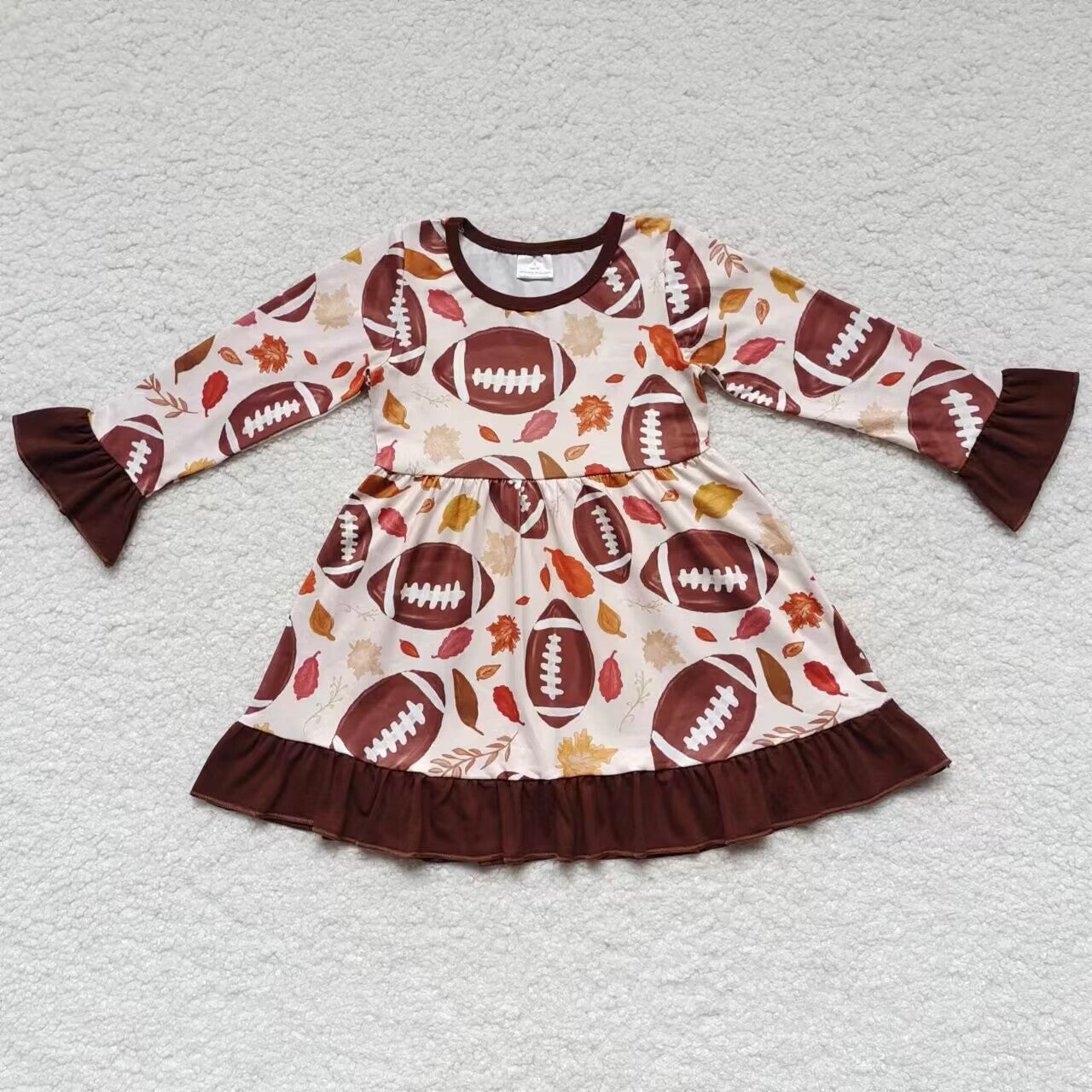 Brown Baseball Pattern Long Sleeves Dress