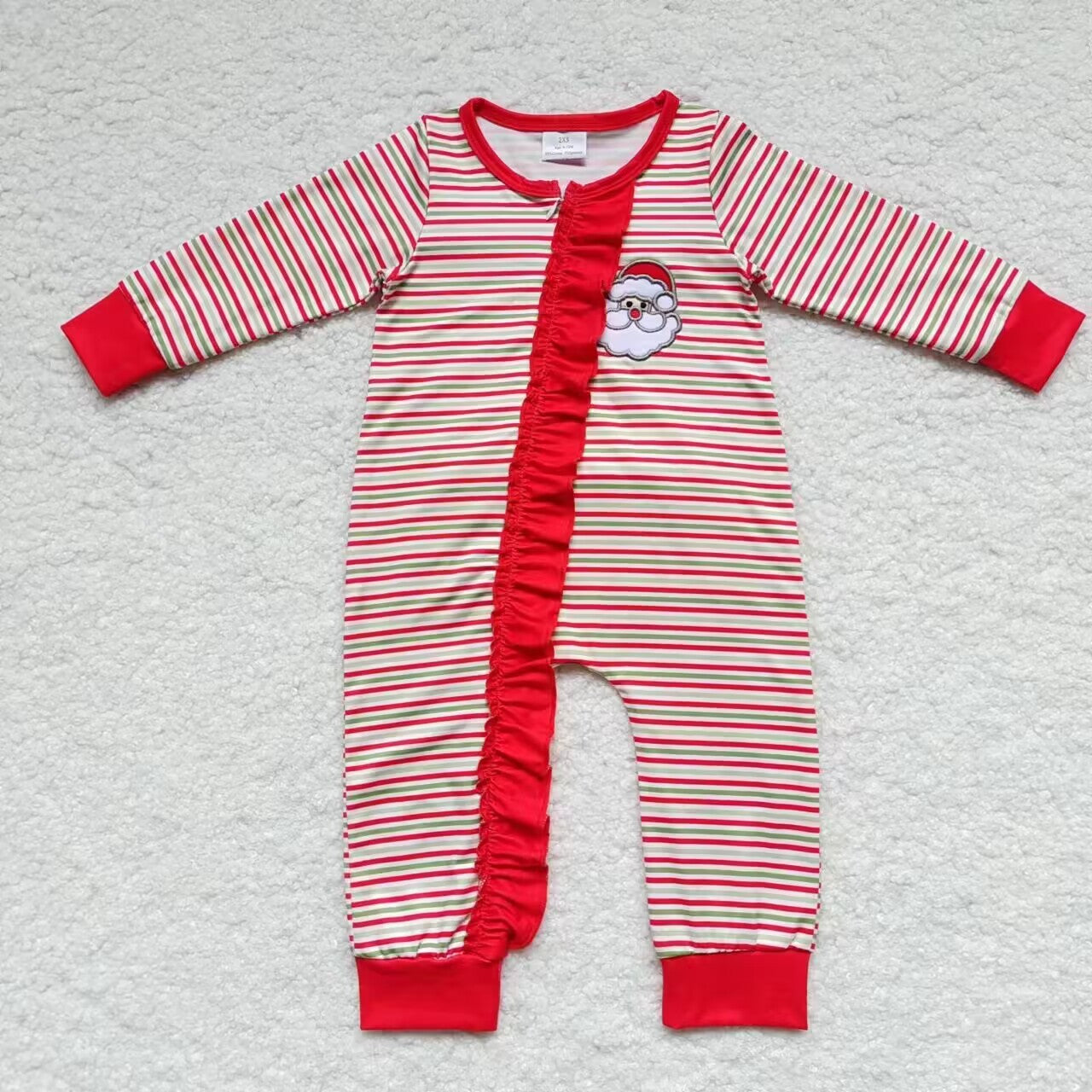 Christmas Red Stripe Baby Romper With zipper