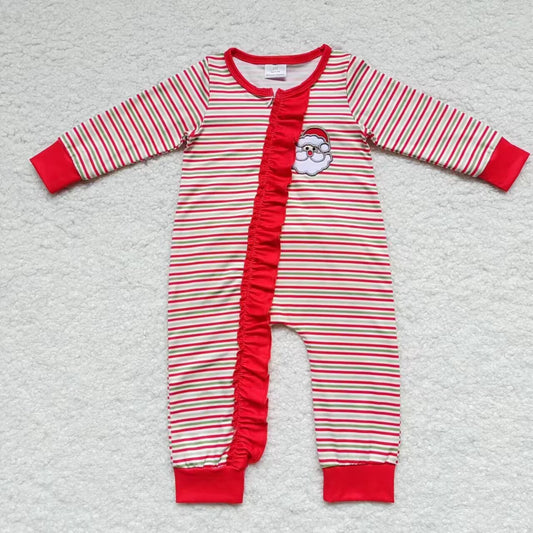 Christmas Red Stripe Baby Romper With zipper