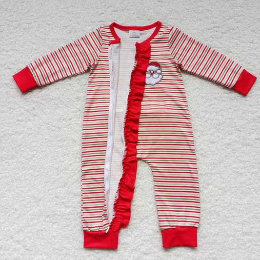 Christmas Red Stripe Baby Romper With zipper