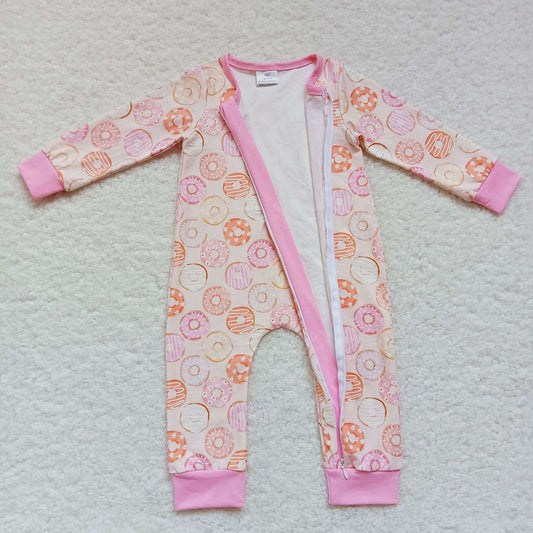 Pink Donut Baby Romper With zipper