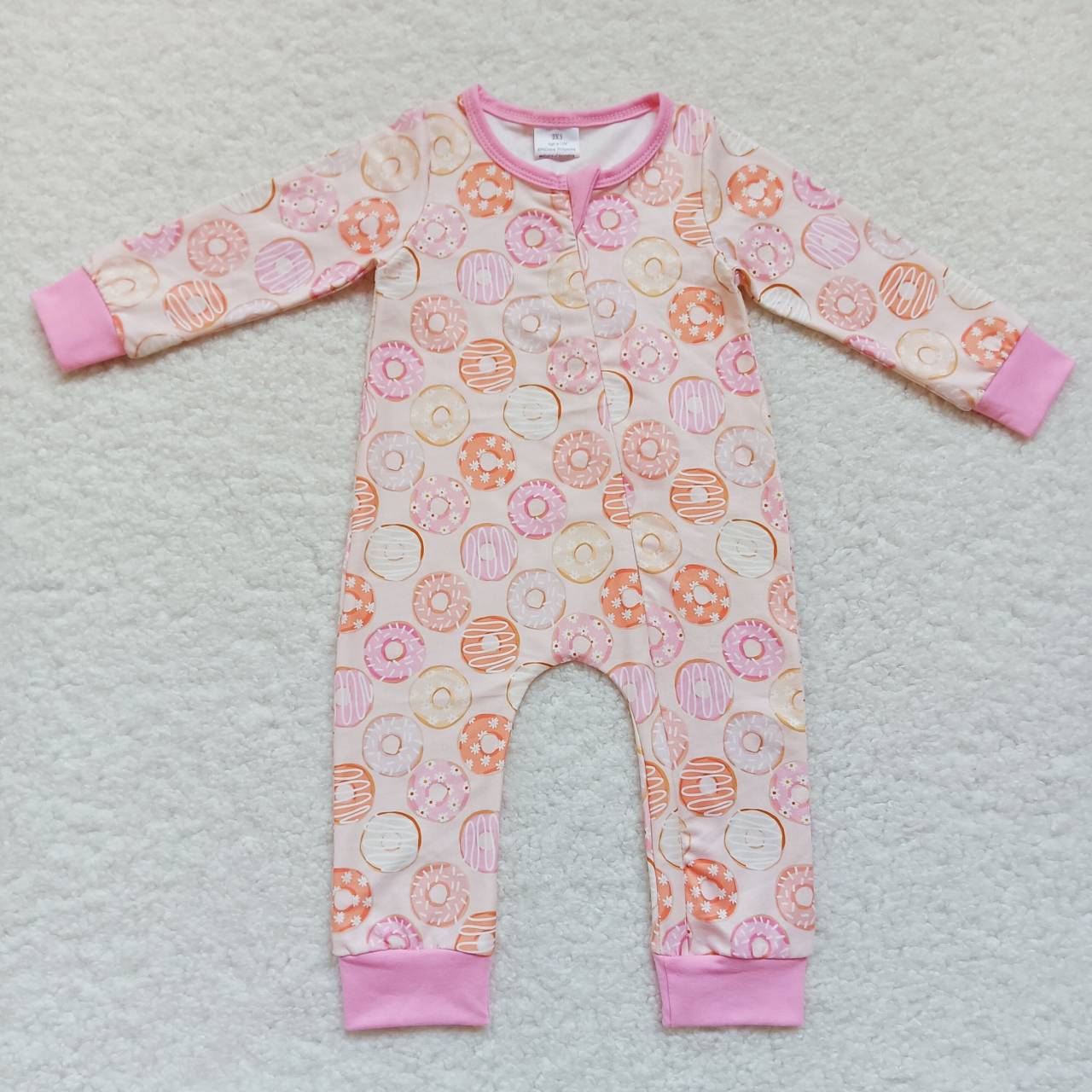 Pink Donut Baby Romper With zipper