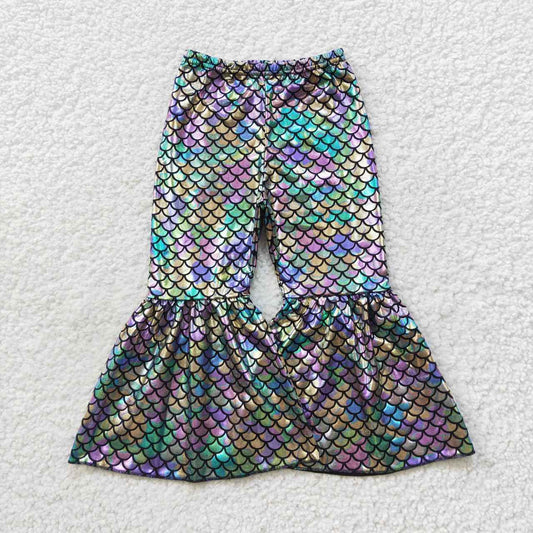 Colorful fish scales Satin Spandex Bell Pants