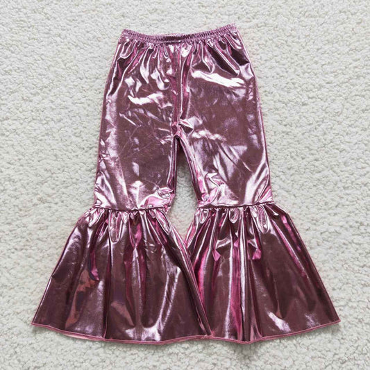 Dark Pink Satin Spandex Bell Pants