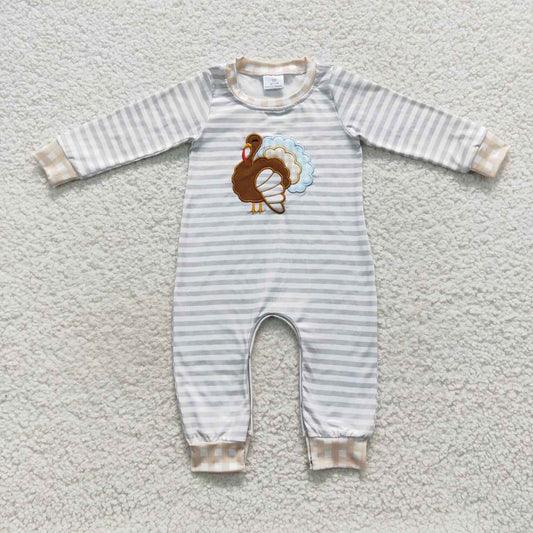 Thanksgiving Turkey Plaid Boy Baby long Romper