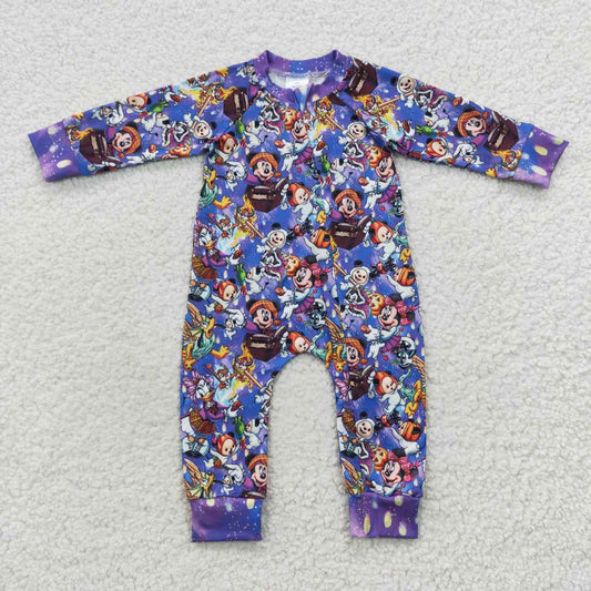 Purple Cartoon Baby Romper With zipper