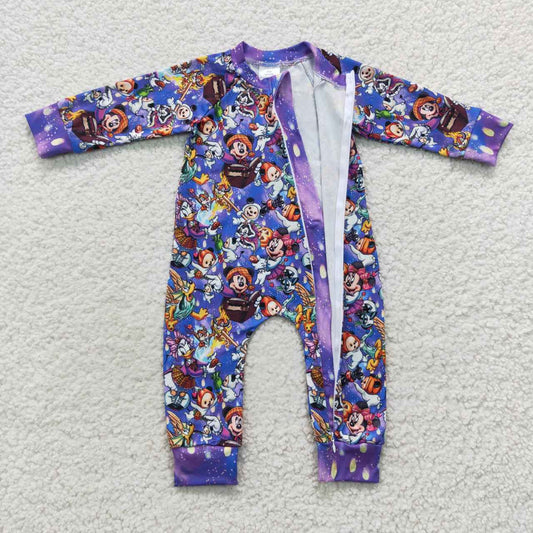 Purple Cartoon Baby Romper With zipper