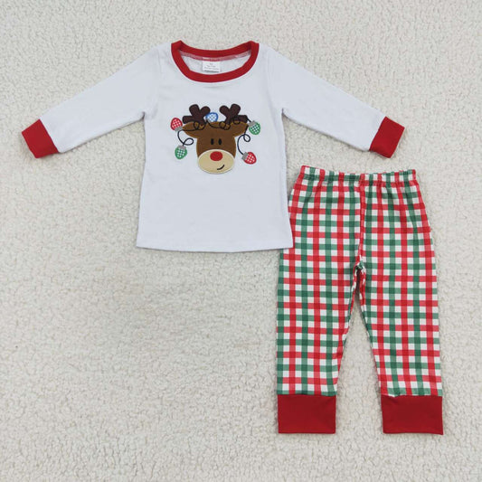 Christmas Embroidered Deer long sleeve long pants pajamas