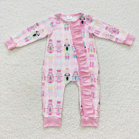 Christmas Pink Cartoon Baby Romper With zipper