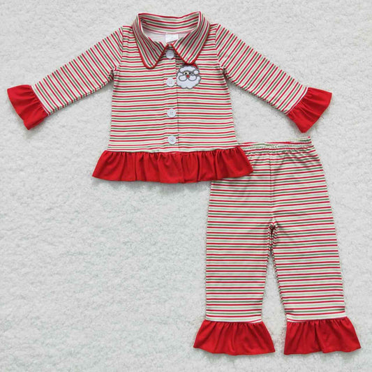 Christmas Stripe Santa long sleeve Girls pajamas