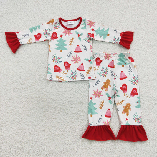 Christmas Tree Gingerbread Long Sleeve Pants Girls Pajamas