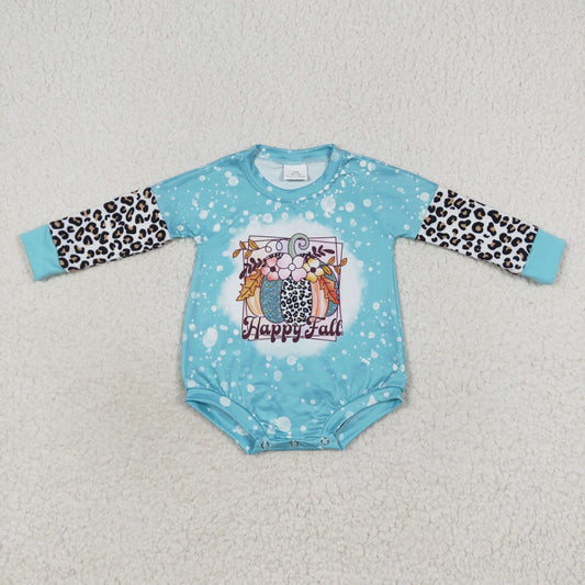 Fall Blue Leopard Pumpkin Floral long sleeves romper