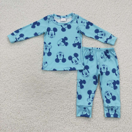 Blue Cartoon Long Sleeve Pants Pajamas