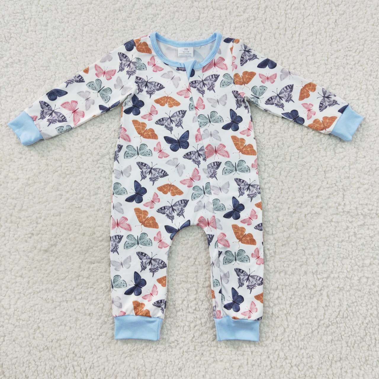 Butterfly Print Baby Romper With zipper