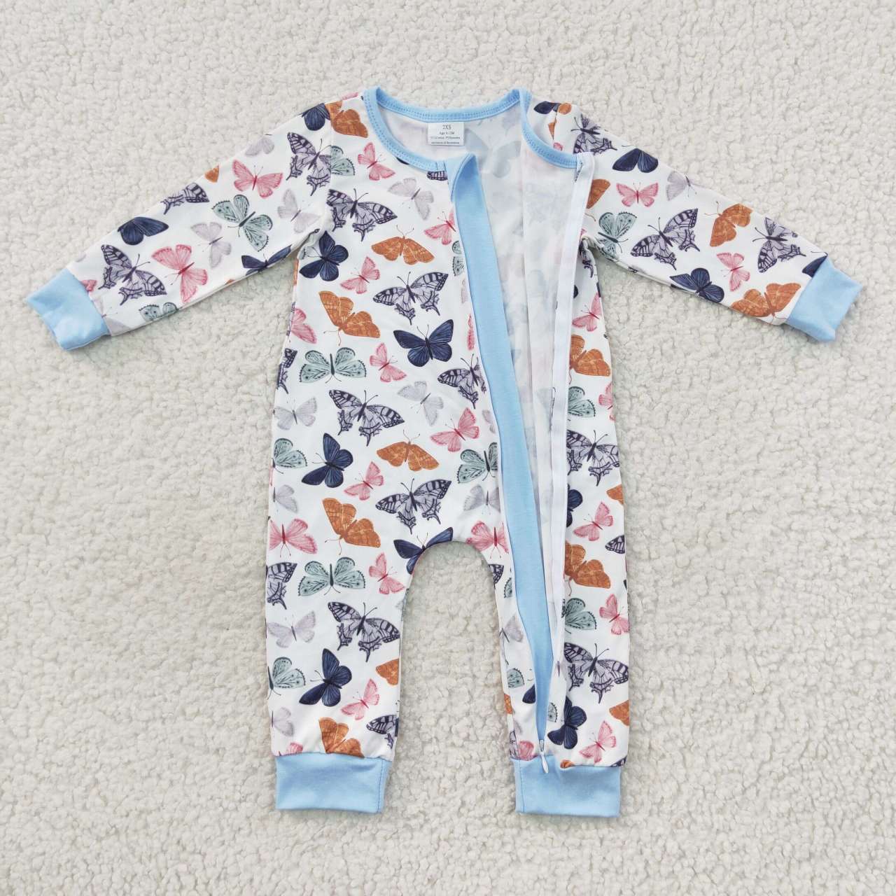 Butterfly Print Baby Romper With zipper