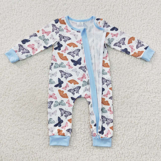 Butterfly Print Baby Romper With zipper