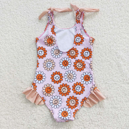 Smile Floral One piece girls summer Swimsuit
