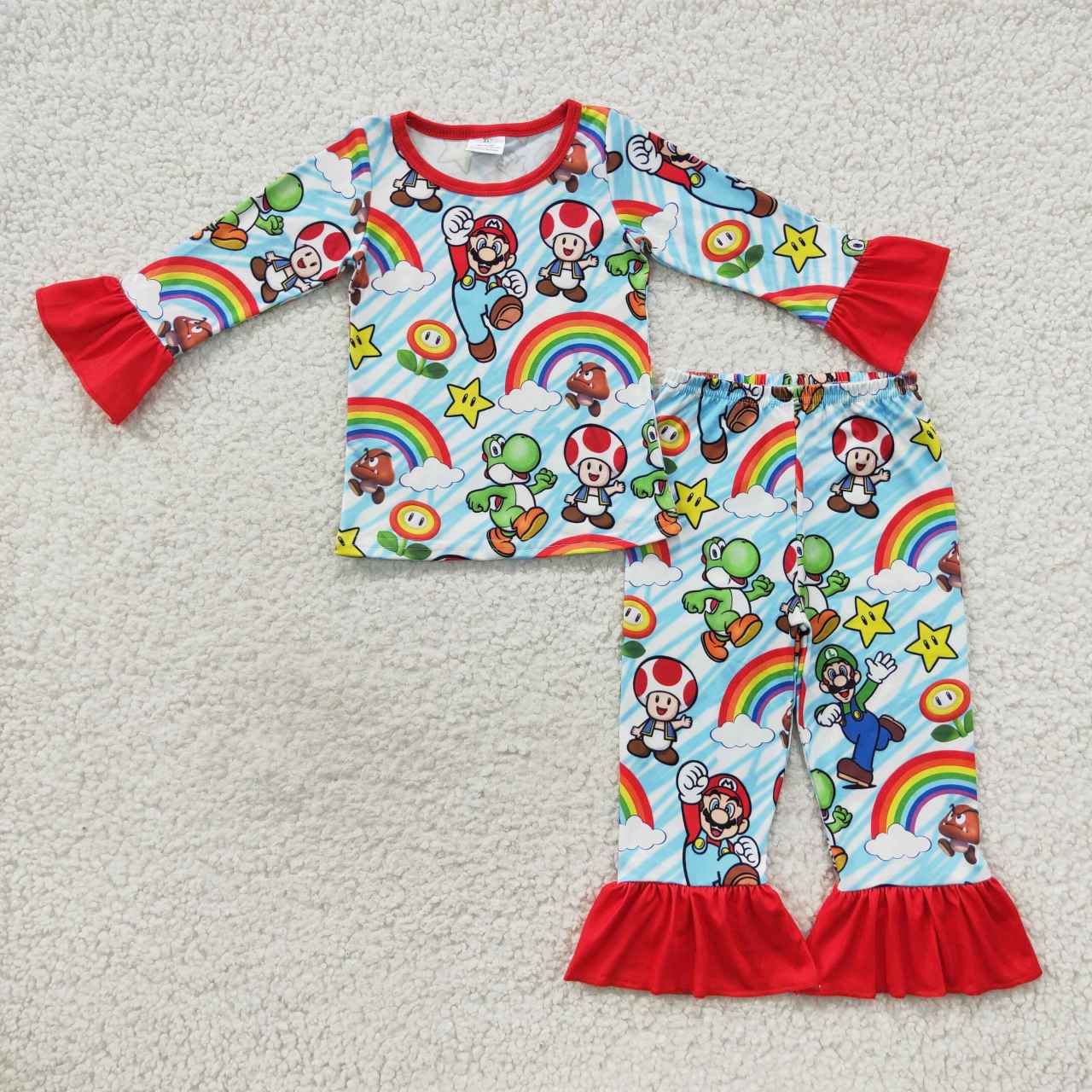 Rainbow Cartoon long-sleeved pants Ruffle pajamas