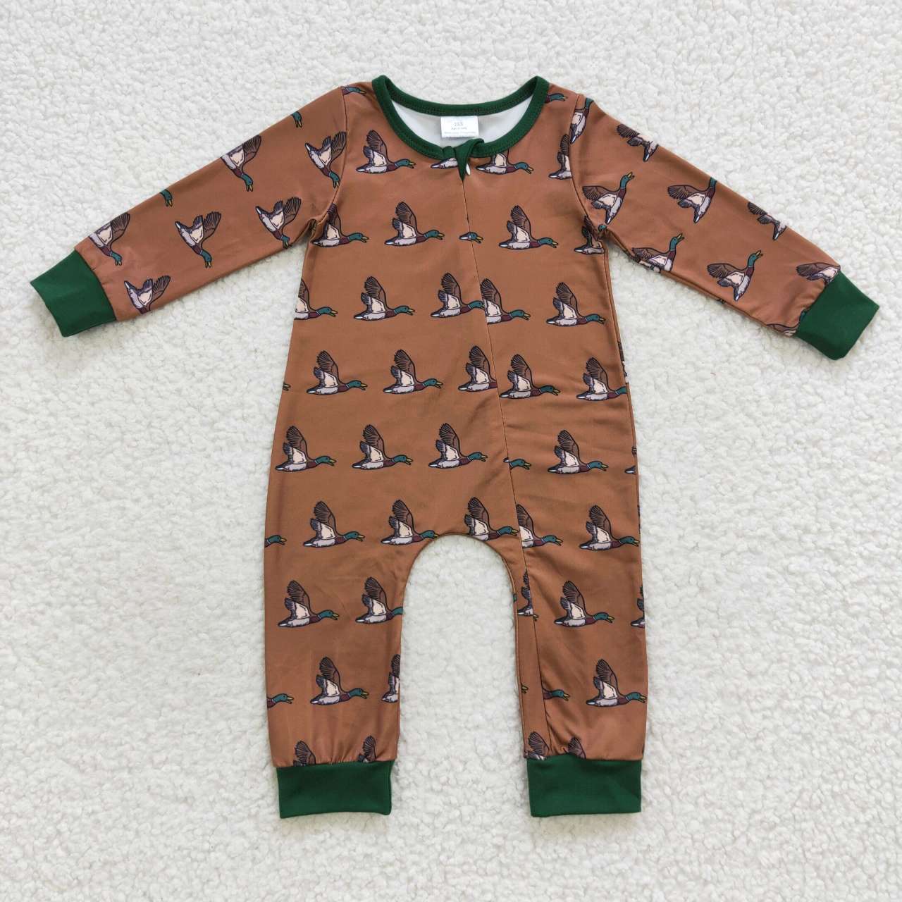 Brown Duck Cartoon Long Sleeve Baby Romper With zipper